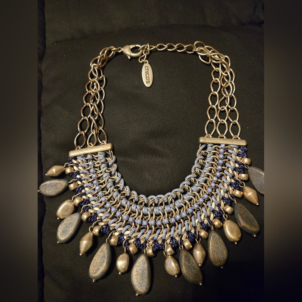 Chicos Gold and Blue Statement Necklace